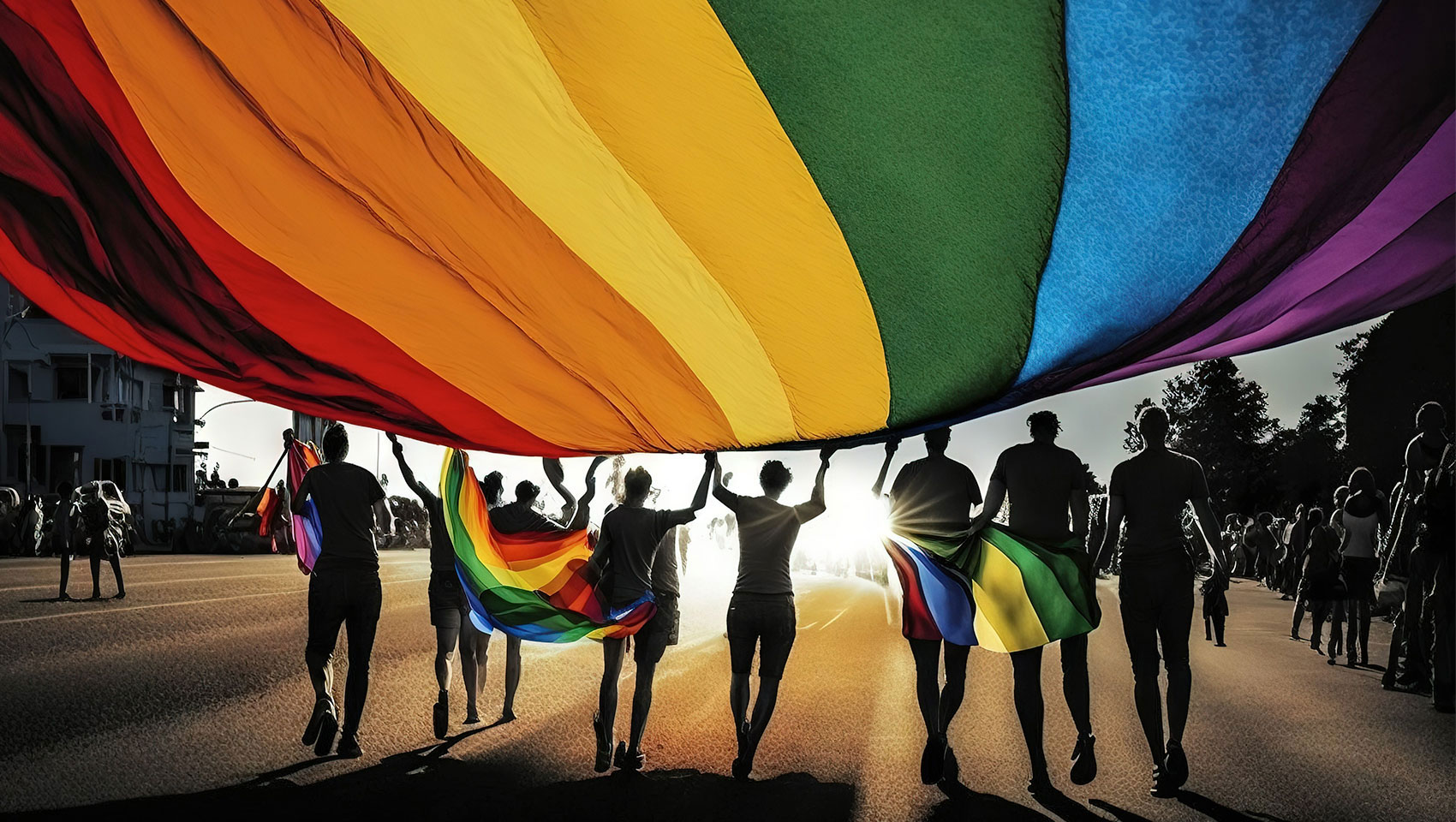 People carrying Pride flag